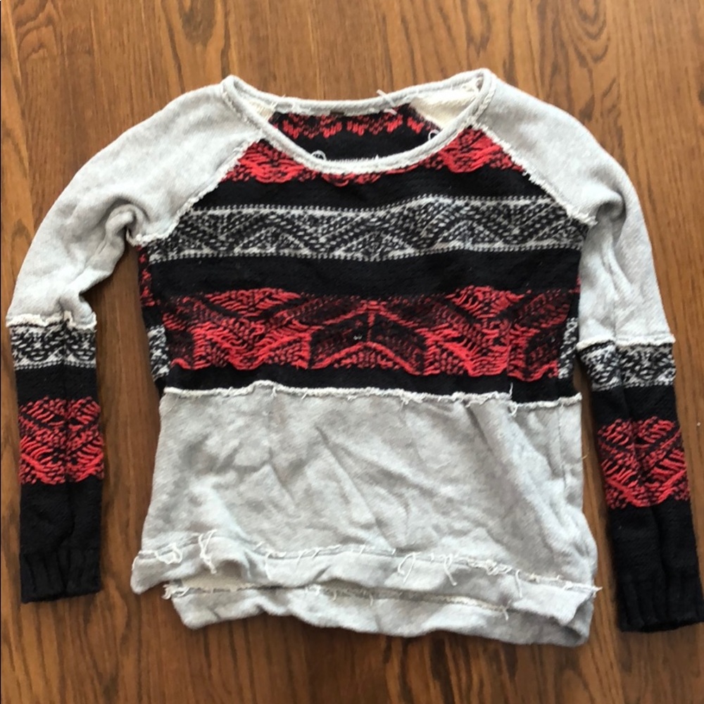 FREE PEOPLE RED, BLUE, and GREY SWEATER